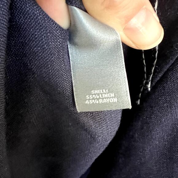 Neiman Marcus Linen Navy Blue Dress Asymmetrical Hem Maxi Medium - Picture 7 of 8